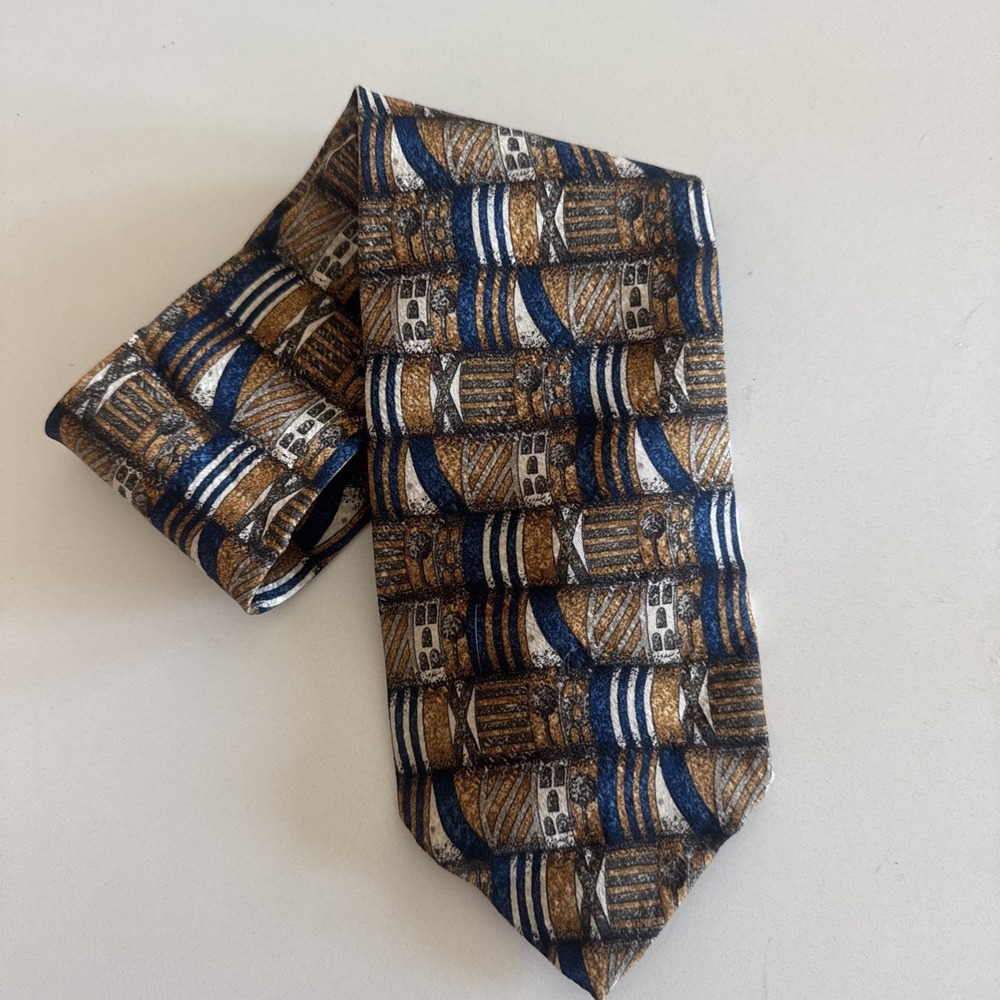 Xmi Signature All Silk Tie‎ Blue Tan Pattern